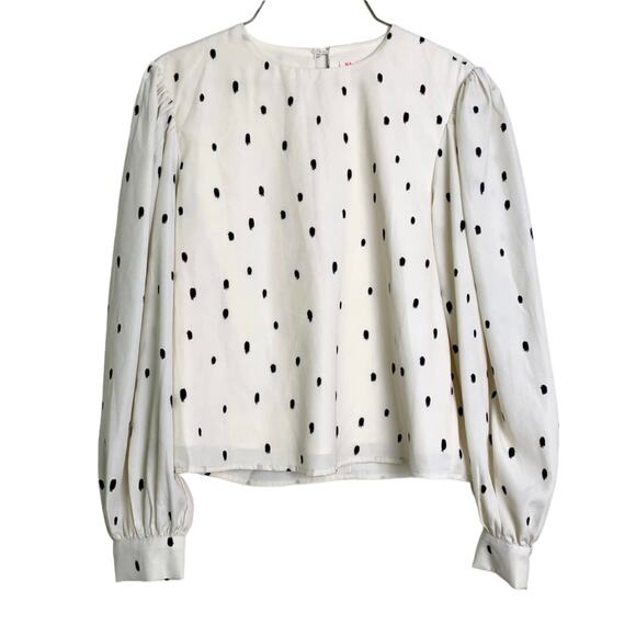 Showpo cream & black dotted long sleeve high‎ neck with lining blouse US Size 4 - Picture 1 of 7